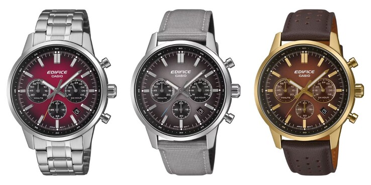 Soldan sağa: Casio Edifice EFR-575D-4A, EFR-575C-8A ve EFR-575CL-5A saatler