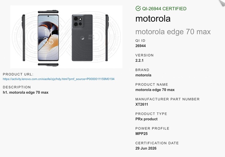 Motorola Edge 70 Max, manyetik Qi2 şarj cihazlarını desteklemektedir.