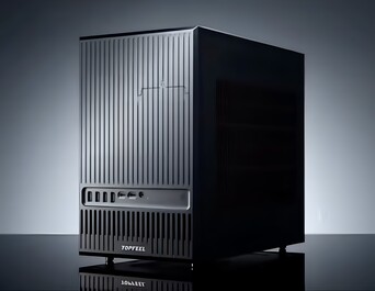 DeskOne A1 kompakt iş istasyonu bilgisayarının ön kısmı.