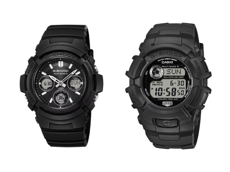 Casio'nun G-Shock Fire Package 2026 AWG-M100FP-1A1 (solda) ve GW-2320FP-1A2 (sağda) saatleri