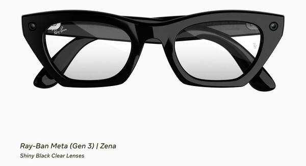 Parlak siyah çerçeveli ve şeffaf camlı Ray-Ban Meta (Gen 3) Zena.