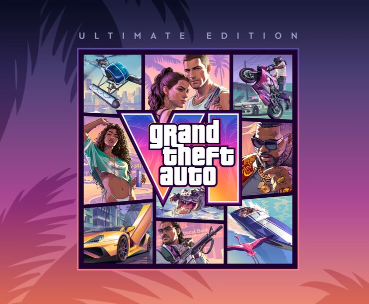 GTA 6 karakterlerini, araçlarını ve oyun logosunu içeren Grand Theft Auto VI Ultimate Edition görseli.