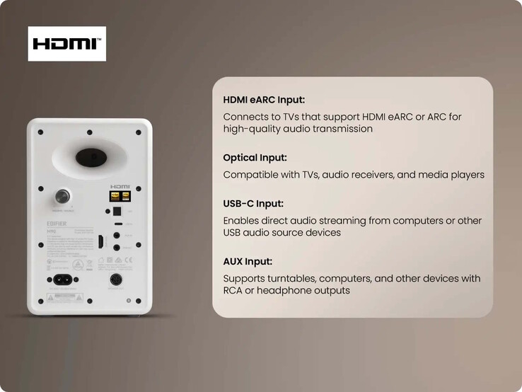Edifier M90 çok çeşitli ses girişleri sunar