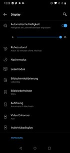 Display settings with night mode enabled