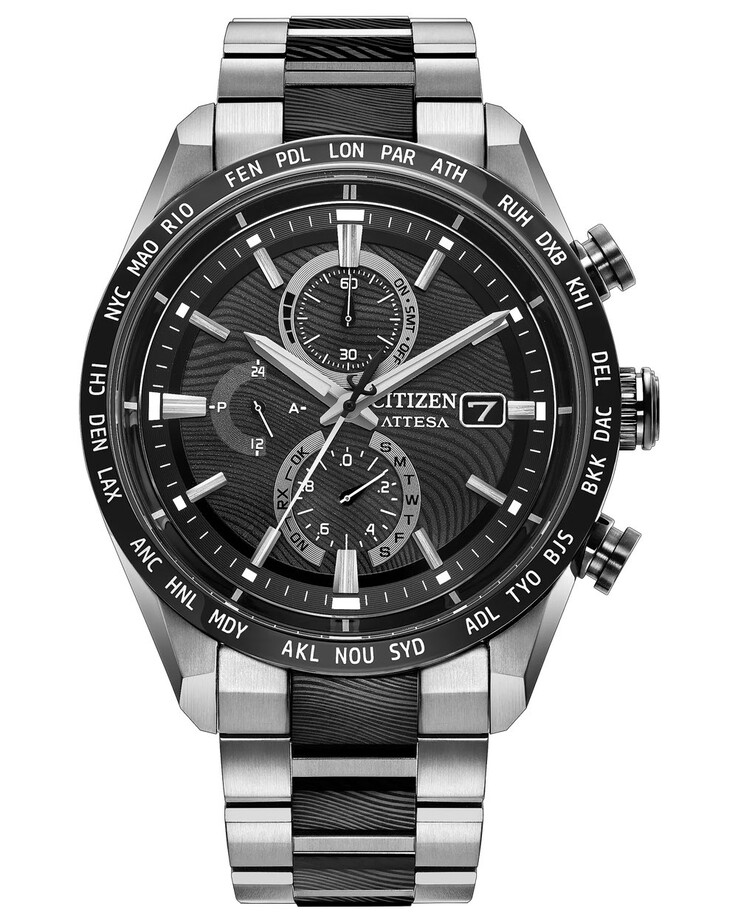 Kadranın öne çıkan özellikleri arasında uygulamalı işaretler, üçlü alt kadranlar ve çerçeve etrafında küresel saat dilimi işaretleri yer alır.