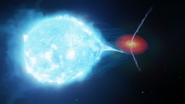 Cygnus X-1 sistemini gösteren bir illüstrasyon.
