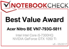 Best Value Award in May 2017: Acer Aspire V17 Nitro BE VN7-793G-5811