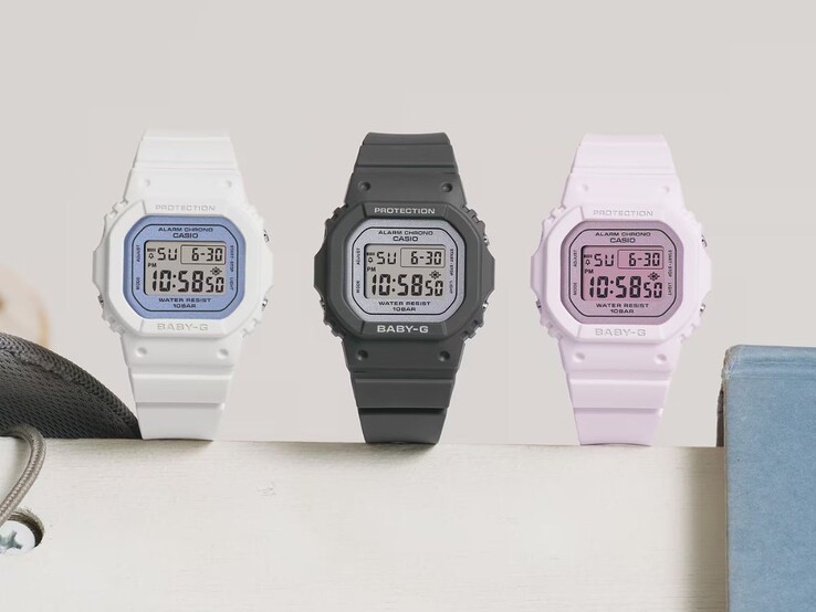 Soldan sağa: Casio Baby-G BGD-565SC-2B, BGD-565SC-1 ve BGD-565SC-4B saatler