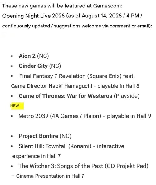 Final Fantasy 7 Revelation oynanabilir demosunun yer aldığı Gamescom 2026 programı