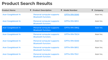 Bluetooth SIG veritabanında listelenen Acer Googlebook 14 modelleri
