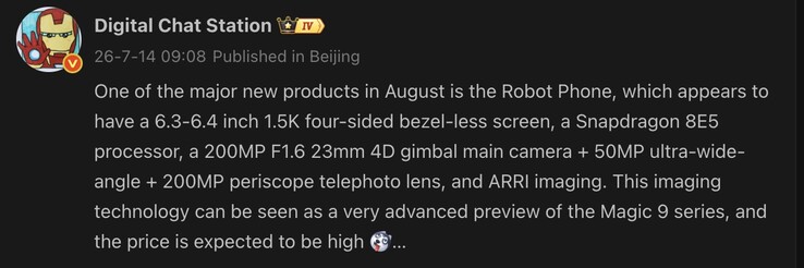 Honor Robot Phone ile ilgili sızan bilgiler.