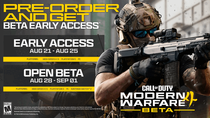 Call of Duty: Modern Warfare 4 için erken erişim ve açık beta takvimleri.