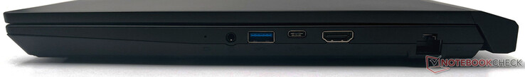 Sağ: Pil LED'i, 3,5 mm birleşik ses jakı, USB 3.2 Gen1 Type-A, USB 3.2 Gen1 Type-C, HDMI 2.0b-out, RJ-45 Gigabit Ethernet