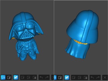 Çoğunlukla siyah Darth Vader figürünün paralel çizgi mavi lazer taramalı 3D modeli