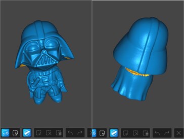 Çoğunlukla siyah Darth Vader figürünün paralel çizgi mavi lazer taramalı 3D modeli