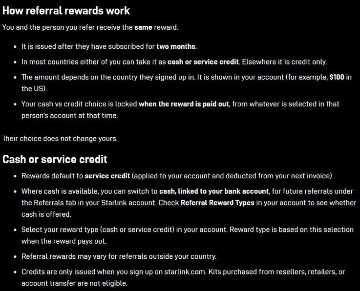 Starlink nakit referans koşulları