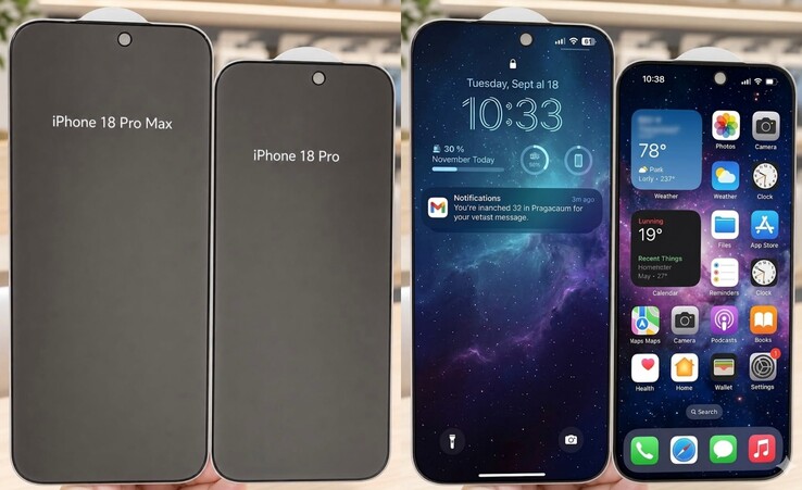 Sızdırılan iPhone 18 Pro serisi ekran koruyucuları (solda) iPhone 17 Pro serisi muadillerinden daha uzun görünüyor. Daha uzun bir ekran en-boy oranına ilişkin sızıntı/söylenti henüz başka kaynaklar tarafından doğrulanmadı.