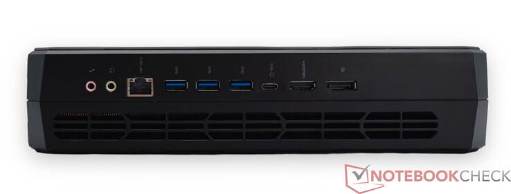 Arka kısım: Mikrofon girişi, hat çıkışı, RJ45 2.5G, 3x USB 3.2 Gen2 Tip-A, USB 3.2 Gen2 Tip-C bağlantı noktası (Alt Veri ve DP), HDMI 2.1, DisplayPort 2.0