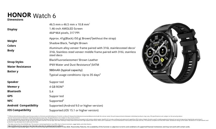 Honor -Watch 6’nın ayrıntılı teknik özellikleri