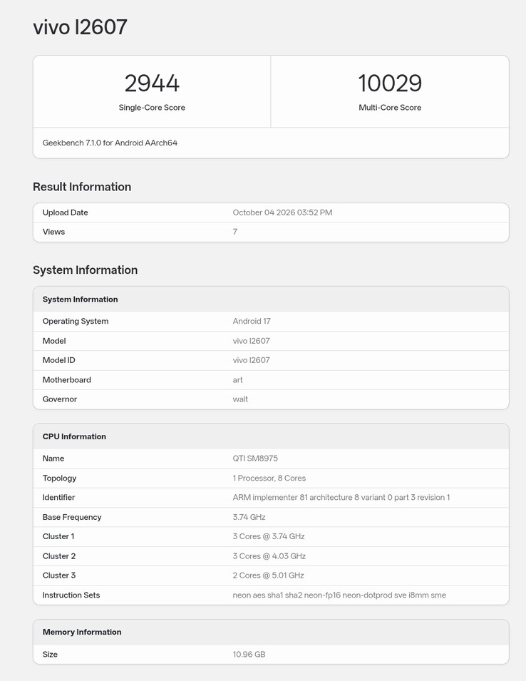 Global yazılımla çalışan iQOO 16'nın Geekbench kaydı