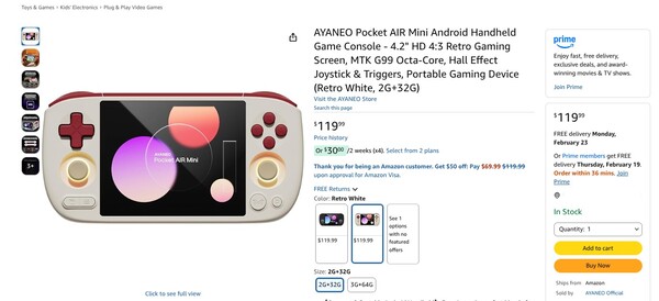 Ayaneo Pocket Air Mini'nin 2GB RAM varyantı iki renkte mevcut ve birkaç gün içinde teslim edilecek