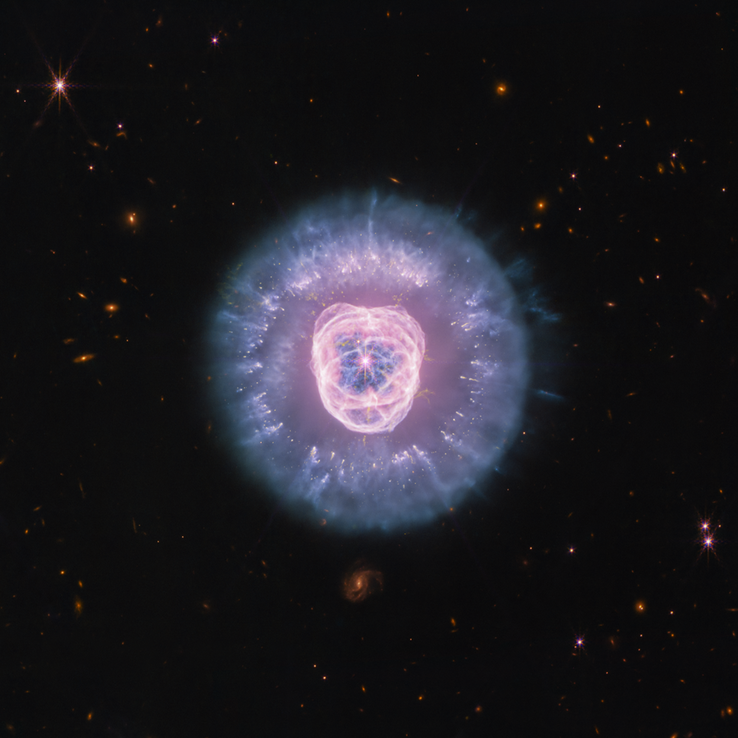 James Webb Uzay Teleskobu tarafından NIRCam ve MIRI cihazları kullanılarak çekilmiş NGC 2392'nin bir görüntüsü.