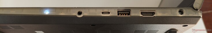 sağ taraf: Line-Out/In, USB-C 3.1 (DisplayPort ve Güç Dağıtımı dahil), USB-A 3.1, HDMI, DC-In