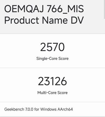 20 çekirdekli N1X yapılandırmasının Geekbench sonucu