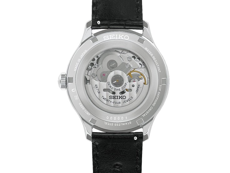 Seiko Presage Japanese Garden saatinin (ref. HCB007) arka görünümü; şeffaf arka kapağından otomatik mekanik mekanizması görülebilmektedir.