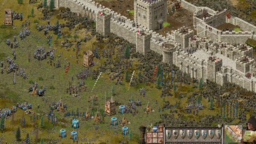 Stronghold: Definitive Edition'da bir kuşatmayı gösteren bir resim.
