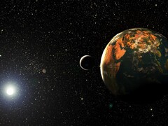 Dünya ve Güneş'i gösteren bir sanatçı illüstrasyonu.