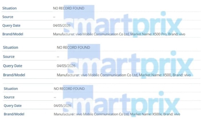 Vivo X500 serisi GSMA veritabanında listelenmiştir.
