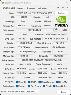 GPU-Z Nvidia GeForce RTX 4050 Dizüstü Bilgisayar