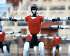 Koreografili performans sırasında Unitree robotları