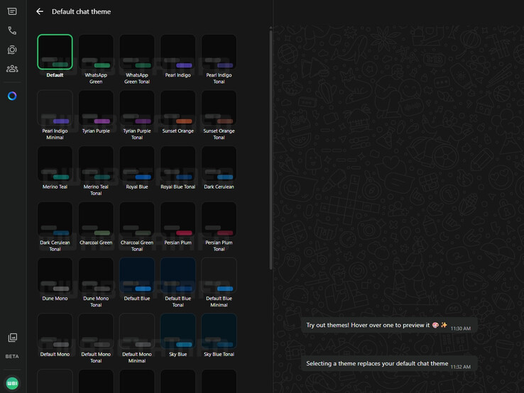 WhatsApp web uygulaması için temaları test ediyor