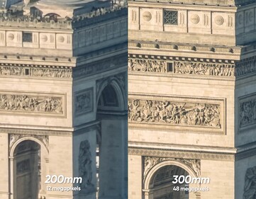 iPhone 17 Pro 12MP 8x sensör içi yakınlaştırma (solda) ve 300-600mm lens ile 48MP 12x yakınlaştırma (bu lens + 4x/100mm optik yakınlaştırma = 300mm).