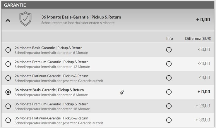 Garanti seçenekleri