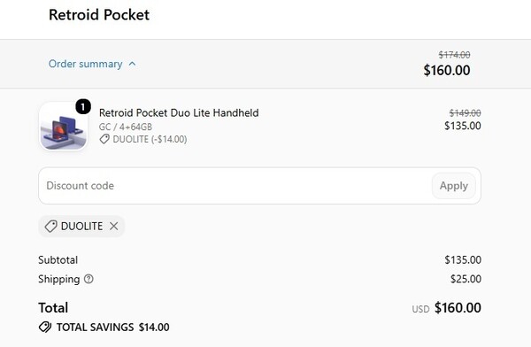 Bu kupon kodu, Retroid Pocket Duo Lite'ın fiyatından 14 dolar indirim sağlar.