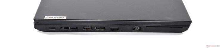 Left: USB-C 3.2 Gen 1, USB-C 3.2 Gen 2, mini Ethernet/docking port, USB-A 3.2 Gen 1, HDMI 2.0, microSD, RJ45 Ethernet, smart card