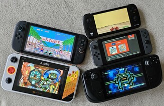 Gamestation Go'nun Switch 2, Ayn Odin, Switch 1 ve Steam Deck ile karşılaştırılması (sol üstten sağ alta, görsel kaynağı: Marc Zander, Notebookcheck)