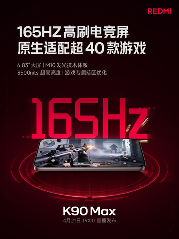Redmi K90 Max 165Hz ekrana sahiptir.
