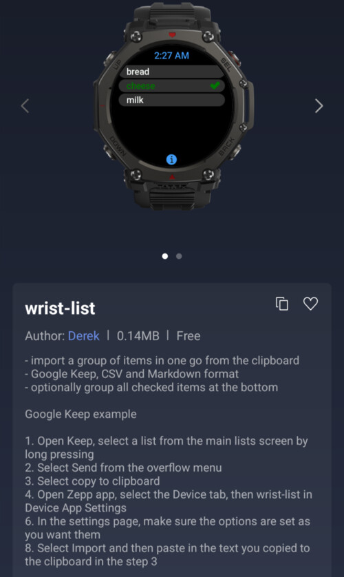 Amazfit akıllı saatler için wrist-list Mini Uygulaması