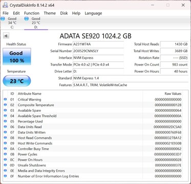ADATA SE920, PCIe 4.0 x2 ile çalışır