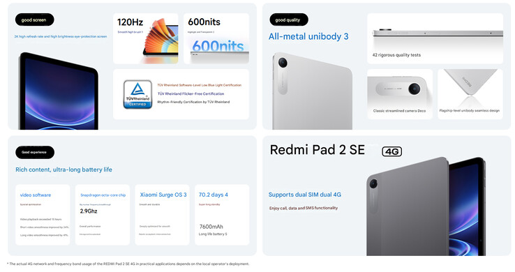 Redmi Pad 2 SE tabletin öne çıkan özellikleri (makine çevirisi)