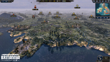 A Total War Saga: Thrones of Britannia oyununda dünya haritası üzerinde şehirleri gösteren bir görsel.