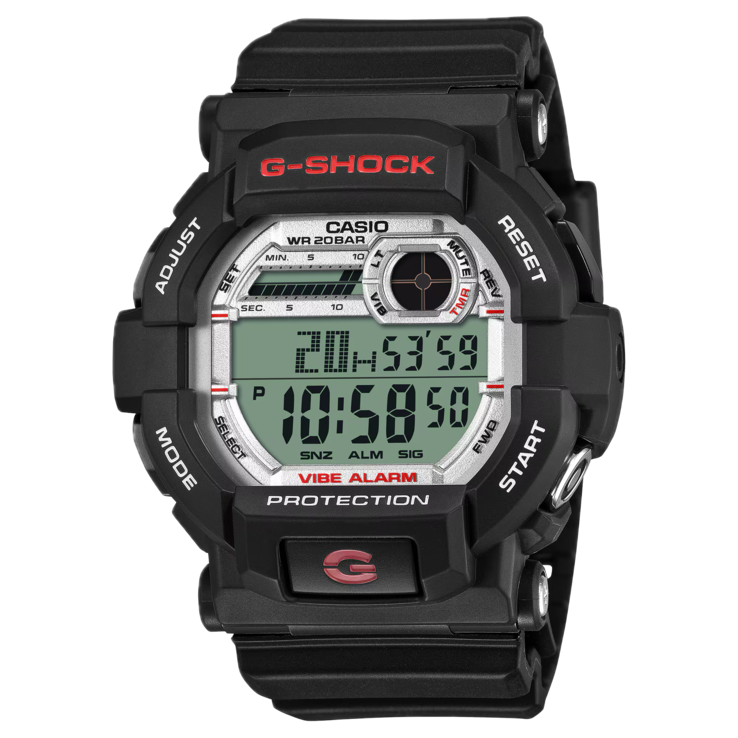 G-Shock GD-350S'nin siyah kasası ve dijital ekranını gösteren önden görünüşü.