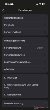 Birçok ayar içeren menü