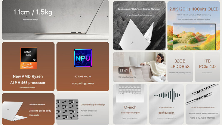 AMD Ryzen 9'lu Çin 2026 Zenbook 16 Air'in öne çıkan özellikleri (Görsel kaynağı: Asus - düzenlendi)