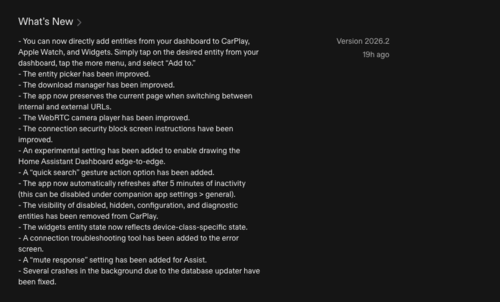 Home Assistant iOS uygulaması 2026.2 sürümü için değişiklik günlüğü