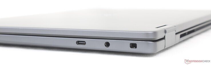 Doğru: USB-C 3.2 Gen.2 (20 Gbps) ile DisplayPort 1.4 + Güç Dağıtımı, 3,5 mm kulaklık, Noble kilidi